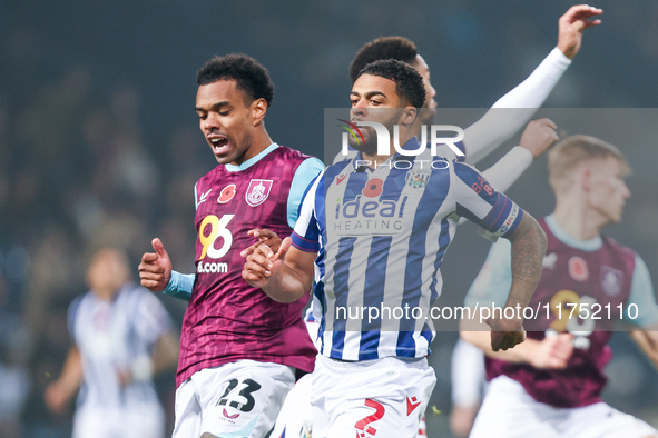 Lucas Pires of Burnley and Darnell Furlong of WBA are in action during the Sky Bet Championship match between West Bromwich Albion and Burnl...