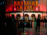 The Piccadilly Theatre reflects in a glass window in London, England, on November 7, 2024. (