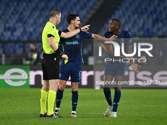 Referee Georgi Kabakov (BUL) and Tiago Djalo of F.C. Porto are present during the UEFA Europa League 2024/25 League Phase MD4 match between...