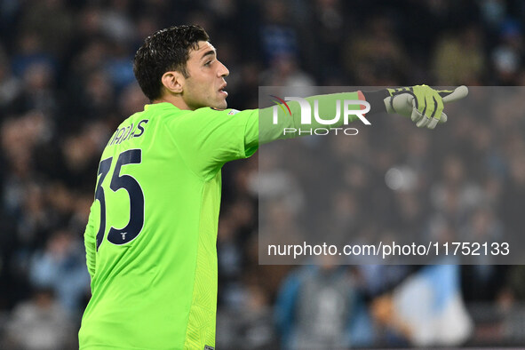 Christos Mandas of S.S. Lazio plays during the UEFA Europa League 2024/25 League Phase MD4 match between S.S. Lazio and F.C. Porto at Olympi...