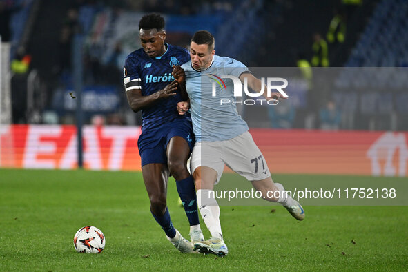 Samu Omorodion of F.C. Porto and Adam Marusic of S.S. Lazio are in action during the UEFA Europa League 2024/25 League Phase MD4 match betwe...