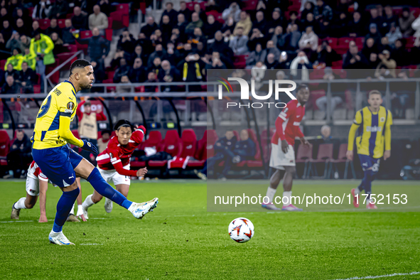 Fenerbahce forward Youssef En-Nesyri misses a penalty during the match between AZ and Fenerbahce at the AFAS Stadium for the UEFA Europa Lea...