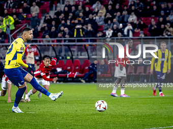 Fenerbahce forward Youssef En-Nesyri misses a penalty during the match between AZ and Fenerbahce at the AFAS Stadium for the UEFA Europa Lea...