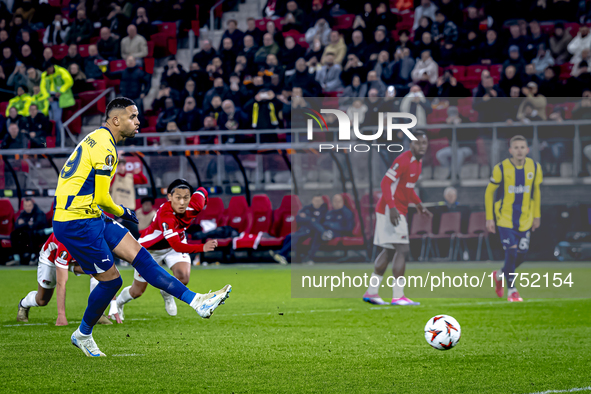 Fenerbahce forward Youssef En-Nesyri misses a penalty during the match between AZ and Fenerbahce at the AFAS Stadium for the UEFA Europa Lea...