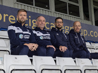 Hartlepool United's management team, from left to right, Nicky Featherstone (coach), Lennie Lawrence (Manager), Gavin Skelton (1st team coac...