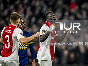 AFC Ajax Amsterdam forward Brian Brobbey celebrates the 4-0 goal during the match between Ajax and Maccabi Tel Aviv at the Johan Cruijff Are...