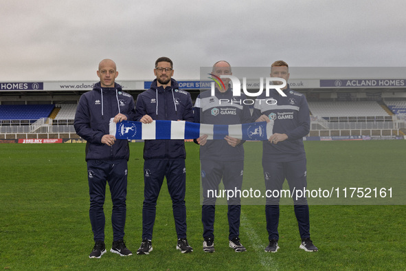 During the unveiling of the new Hartlepool United Management Team at The Prestige Group Stadium in Hartlepool, United Kingdom, on November 7...