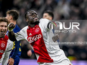 AFC Ajax Amsterdam forward Brian Brobbey celebrates the 4-0 goal during the match between Ajax and Maccabi Tel Aviv at the Johan Cruijff Are...