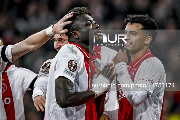 AFC Ajax Amsterdam forward Brian Brobbey celebrates the 4-0 goal during the match between Ajax and Maccabi Tel Aviv at the Johan Cruijff Are...