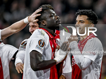 AFC Ajax Amsterdam forward Brian Brobbey celebrates the 4-0 goal during the match between Ajax and Maccabi Tel Aviv at the Johan Cruijff Are...