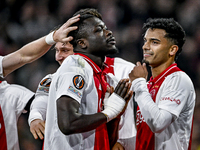 AFC Ajax Amsterdam forward Brian Brobbey celebrates the 4-0 goal during the match between Ajax and Maccabi Tel Aviv at the Johan Cruijff Are...