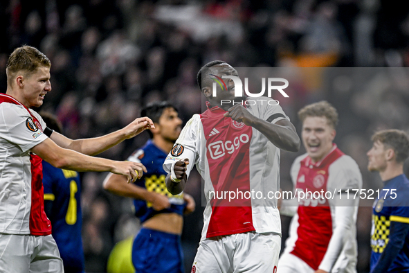 AFC Ajax Amsterdam forward Brian Brobbey celebrates the 4-0 goal during the match between Ajax and Maccabi Tel Aviv at the Johan Cruijff Are...