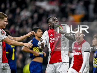 AFC Ajax Amsterdam forward Brian Brobbey celebrates the 4-0 goal during the match between Ajax and Maccabi Tel Aviv at the Johan Cruijff Are...