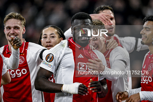 AFC Ajax Amsterdam forward Brian Brobbey celebrates the 4-0 goal during the match between Ajax and Maccabi Tel Aviv at the Johan Cruijff Are...