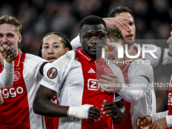 AFC Ajax Amsterdam forward Brian Brobbey celebrates the 4-0 goal during the match between Ajax and Maccabi Tel Aviv at the Johan Cruijff Are...