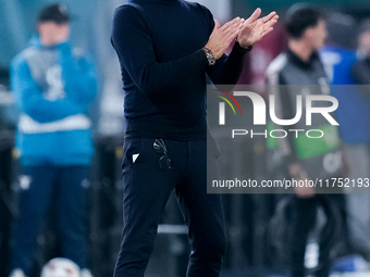 Marco Baroni head coach of SS Lazio yells during the UEFA Europa League 2024/25 League Phase MD4 match between SS Lazio and FC Porto at Stad...