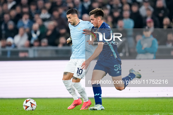 Mattia Zaccagni,and Martim Fernandes of FC Porto compete for the ball during the UEFA Europa League 2024/25 League Phase MD4 match between S...