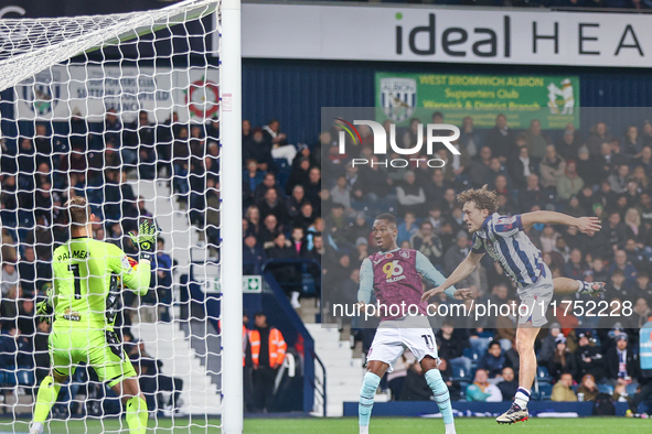 #11, Jaidon Anthony of Burnley and #4, Callum Styles of WBA are in action in the West Bromwich Albion area during the Sky Bet Championship m...