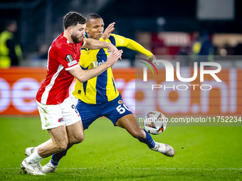 AZ Alkmaar defender Mees de Wit and Fenerbahce defender Rodrigo Becao play during the match between AZ and Fenerbahce at the AFAS stadium fo...