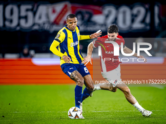 AZ Alkmaar defender Mees de Wit and Fenerbahce defender Rodrigo Becao play during the match between AZ and Fenerbahce at the AFAS stadium fo...