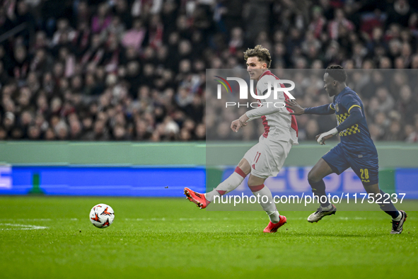 AFC Ajax Amsterdam forward Mika Godts plays during the match between Ajax and Maccabi Tel Aviv at the Johan Cruijff ArenA for the UEFA Europ...