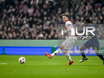 AFC Ajax Amsterdam forward Mika Godts plays during the match between Ajax and Maccabi Tel Aviv at the Johan Cruijff ArenA for the UEFA Europ...