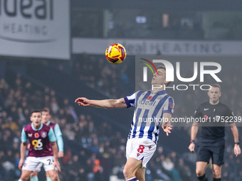 Jayson Molumby of WBA controls the ball during the Sky Bet Championship match between West Bromwich Albion and Burnley at The Hawthorns in W...