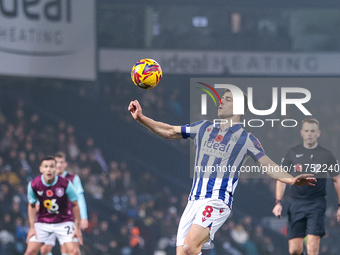 Jayson Molumby of WBA controls the ball during the Sky Bet Championship match between West Bromwich Albion and Burnley at The Hawthorns in W...