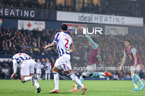 Number 23, Lucas Pires of Burnley, attempts a shot on goal during the Sky Bet Championship match between West Bromwich Albion and Burnley at...