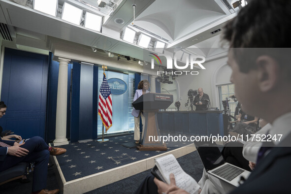 The White House Press Briefing by Secretary Karine Jean-Pierre addresses the White House pool about the peaceful transfer of power between a...