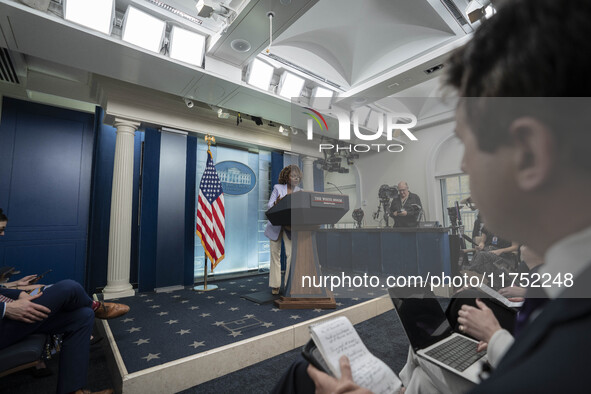 The White House Press Briefing by Secretary Karine Jean-Pierre addresses the White House pool about the peaceful transfer of power between a...