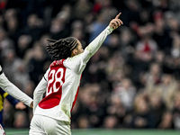 AFC Ajax Amsterdam midfielder Kian Fitz-Jim celebrates the 5-0 goal during the match between Ajax and Maccabi Tel Aviv at the Johan Cruijff...