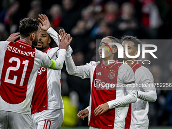 AFC Ajax Amsterdam midfielder Kian Fitz-Jim celebrates the 5-0 goal during the match between Ajax and Maccabi Tel Aviv at the Johan Cruijff...