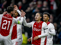 AFC Ajax Amsterdam midfielder Kian Fitz-Jim celebrates the 5-0 goal during the match between Ajax and Maccabi Tel Aviv at the Johan Cruijff...