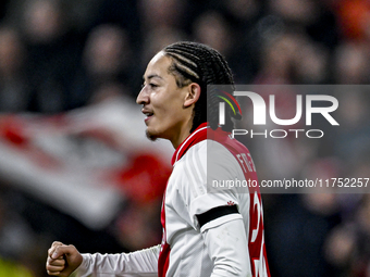 AFC Ajax Amsterdam midfielder Kian Fitz-Jim celebrates the 5-0 goal during the match between Ajax and Maccabi Tel Aviv at the Johan Cruijff...