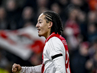 AFC Ajax Amsterdam midfielder Kian Fitz-Jim celebrates the 5-0 goal during the match between Ajax and Maccabi Tel Aviv at the Johan Cruijff...