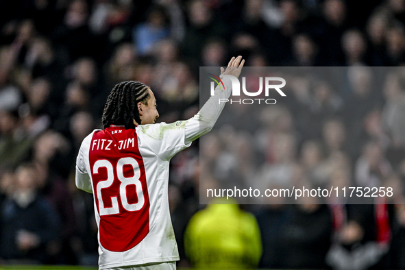 AFC Ajax Amsterdam midfielder Kian Fitz-Jim celebrates the 5-0 goal during the match between Ajax and Maccabi Tel Aviv at the Johan Cruijff...