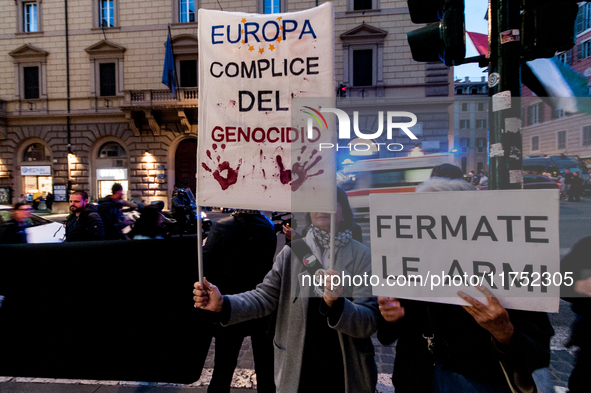 A demonstration organized by some pro-Palestinian groups takes place in front of the European Commission headquarters on Via IV Novembre in...