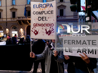 A demonstration organized by some pro-Palestinian groups takes place in front of the European Commission headquarters on Via IV Novembre in...