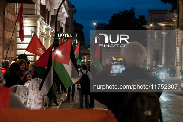 A demonstration organized by some pro-Palestinian groups takes place in front of the European Commission headquarters on Via IV Novembre in...