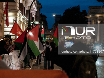 A demonstration organized by some pro-Palestinian groups takes place in front of the European Commission headquarters on Via IV Novembre in...