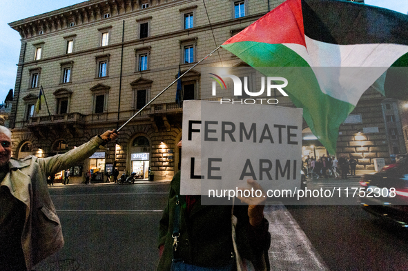 A demonstration organized by some pro-Palestinian groups takes place in front of the European Commission headquarters on Via IV Novembre in...