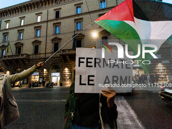 A demonstration organized by some pro-Palestinian groups takes place in front of the European Commission headquarters on Via IV Novembre in...