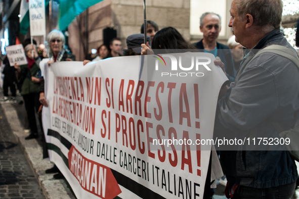 A demonstration organized by some pro-Palestinian groups takes place in front of the European Commission headquarters on Via IV Novembre in...