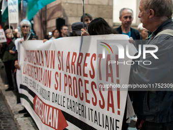 A demonstration organized by some pro-Palestinian groups takes place in front of the European Commission headquarters on Via IV Novembre in...