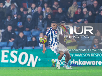 Number 18, Karlan Grant of WBA, is in attacking action during the Sky Bet Championship match between West Bromwich Albion and Burnley at The...