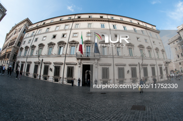 View of Palazzo Chigi, seat of the Italian government, in Rome, Italy, on November 7, 2024. 