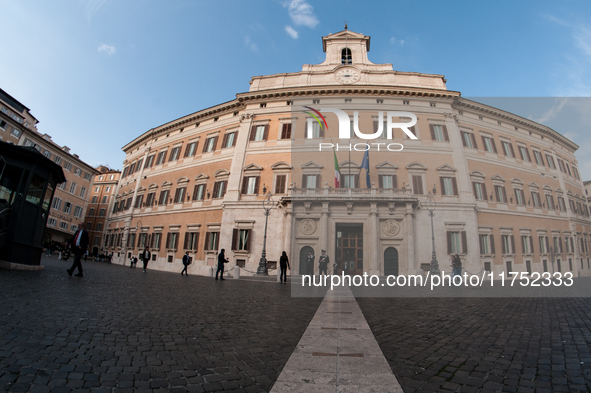 View of Palazzo Montecitorio, seat of the Chamber of Deputies, in Rome, Italy, on November 7, 2024. 