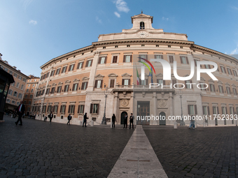 View of Palazzo Montecitorio, seat of the Chamber of Deputies, in Rome, Italy, on November 7, 2024. (