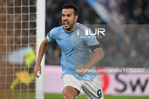 Pedro of S.S. Lazio celebrates after scoring the goal of 2-1 during the UEFA Europa League 2024/25 League Phase MD4 match between S.S. Lazio...